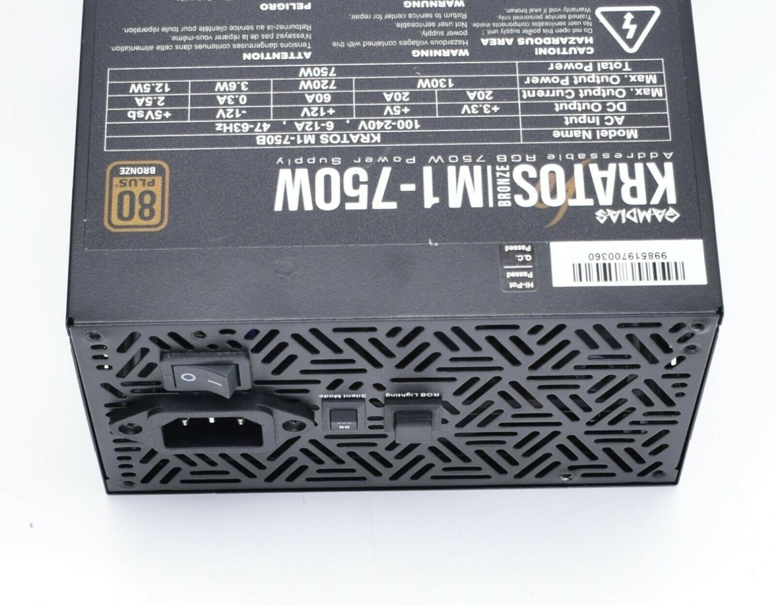 GAMDIAS Kratos M1750B 750W 80 Plus Bronze Certified ATX12V v2.2 Power